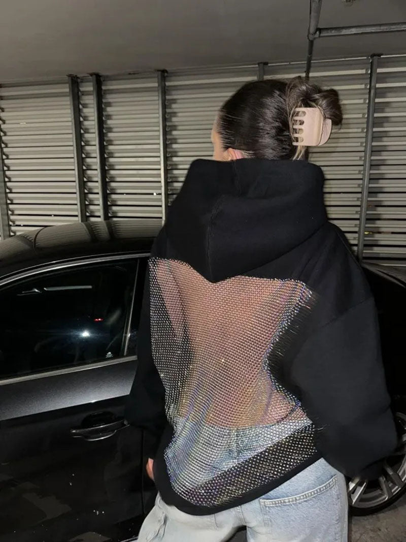 Backless Openwork Mesh Hoodie