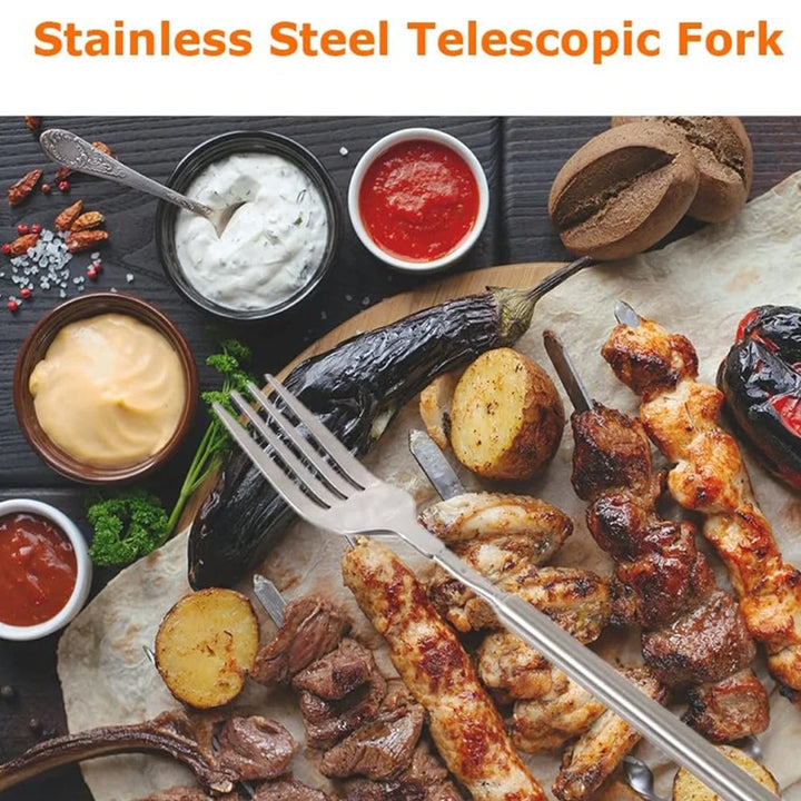 Telescopic stainless steel long handle fork