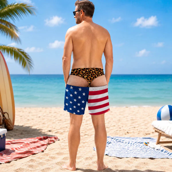 Funny Fake Butt Print Swim Shorts