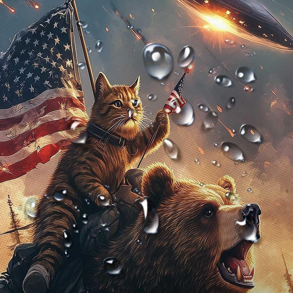 Wilderness Adventure Cat Riding Bear Shower Curtain