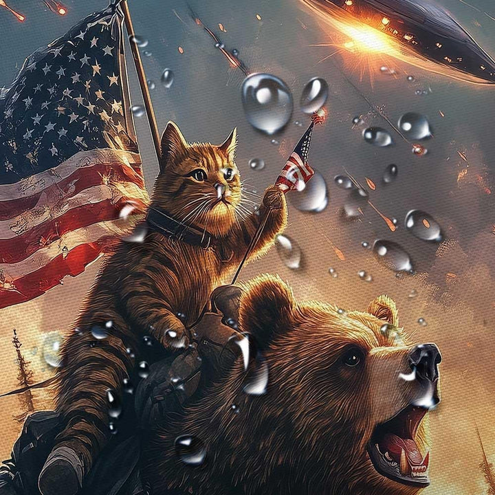 Wilderness Adventure Cat Riding Bear Shower Curtain
