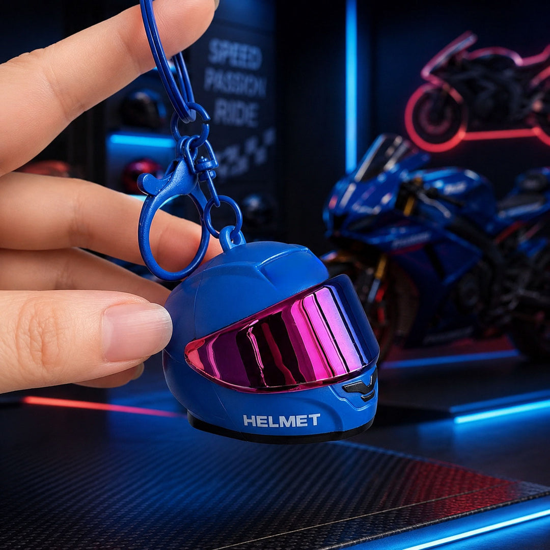 Mini Light-Up Motorcycle Helmet Keychain