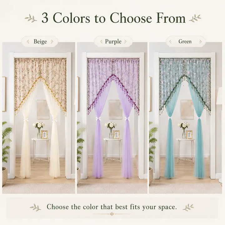 Sheer Lace Floral Embroidered Door Curtain
