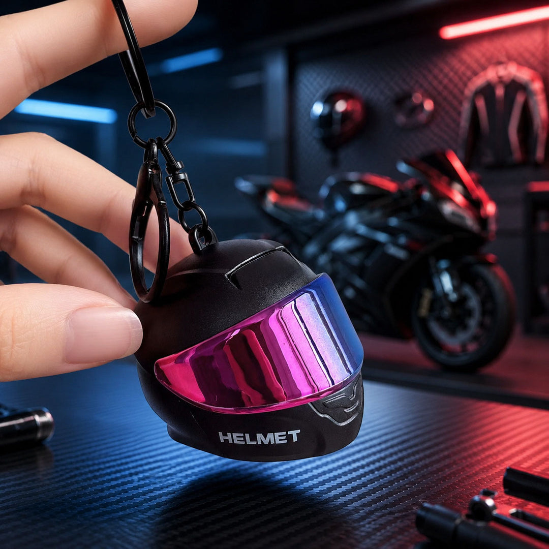 Mini Light-Up Motorcycle Helmet Keychain
