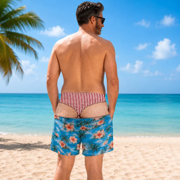 Funny Fake Butt Print Swim Shorts