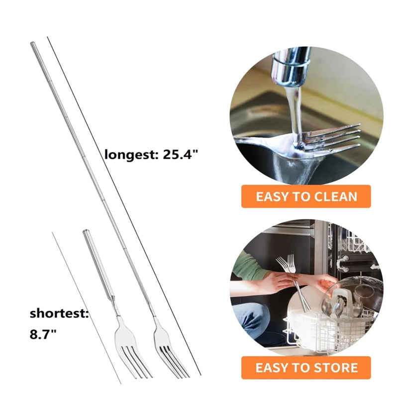 Telescopic stainless steel long handle fork