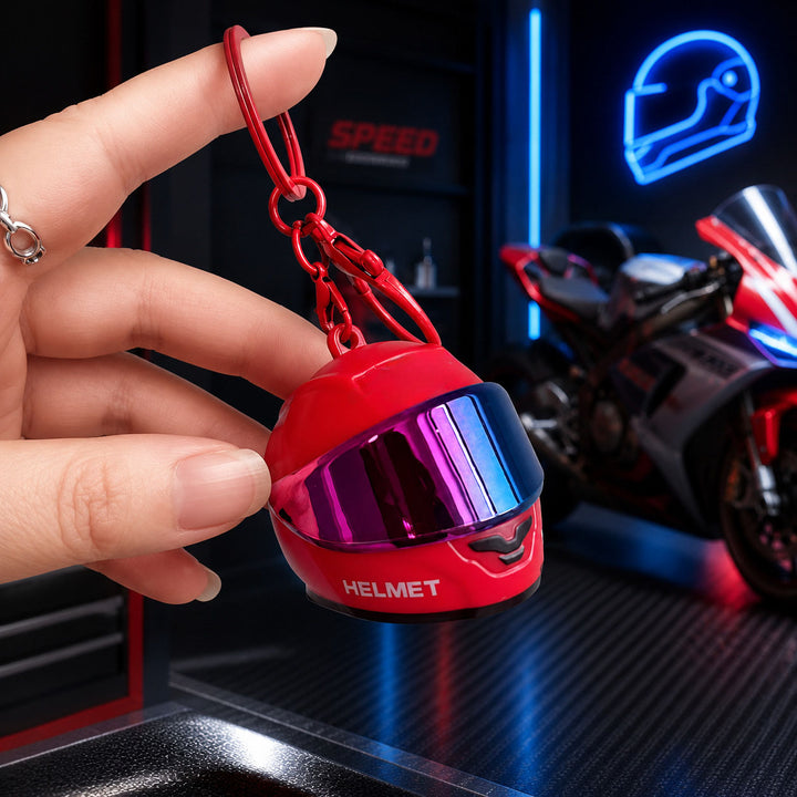 Mini Light-Up Motorcycle Helmet Keychain