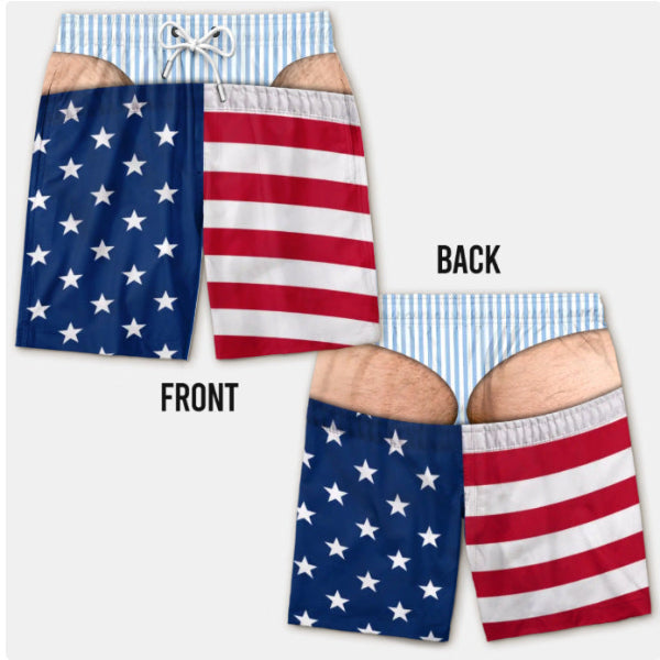 Funny Fake Butt Print Swim Shorts
