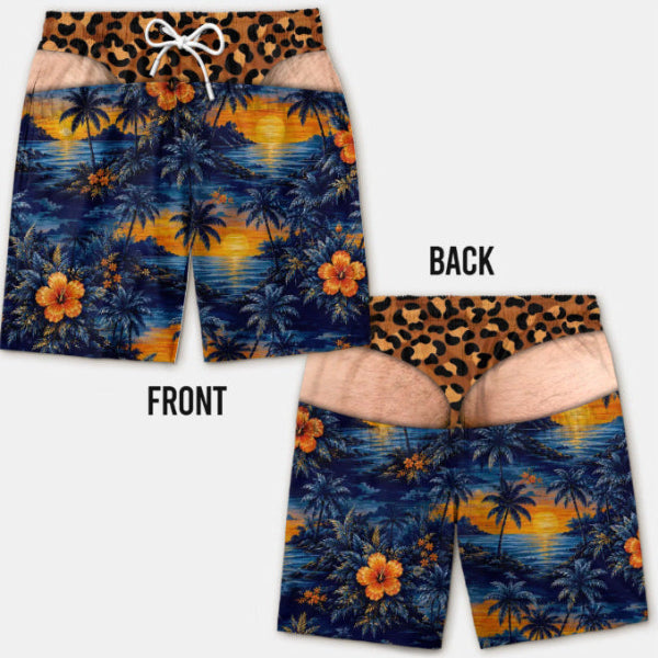 Funny Fake Butt Print Swim Shorts