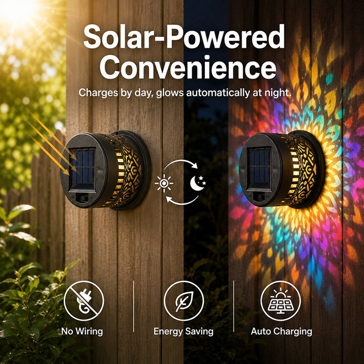 Solar Mandala Wall Light Outdoor Garden Fence Projector Lamp