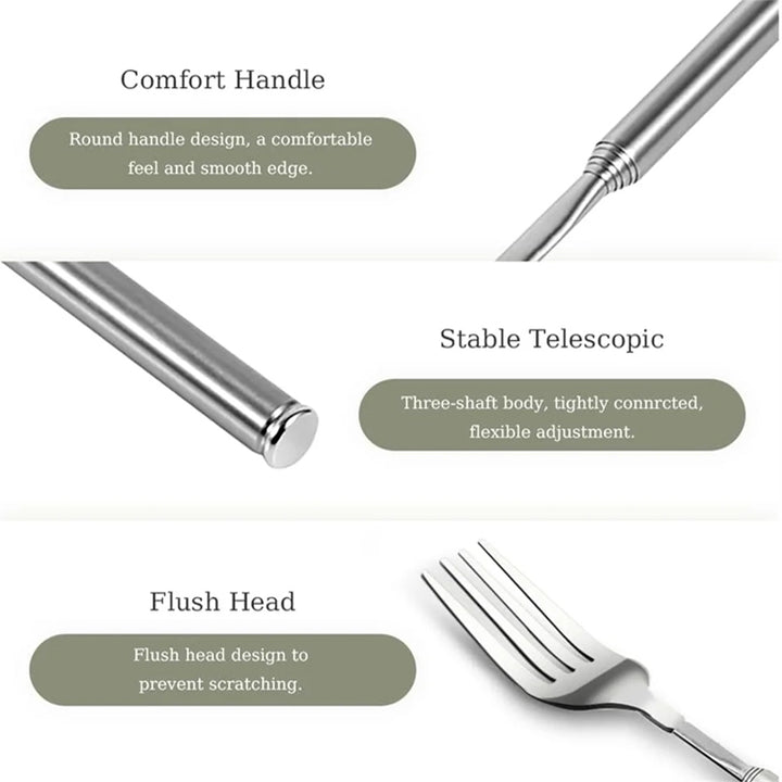 Telescopic stainless steel long handle fork