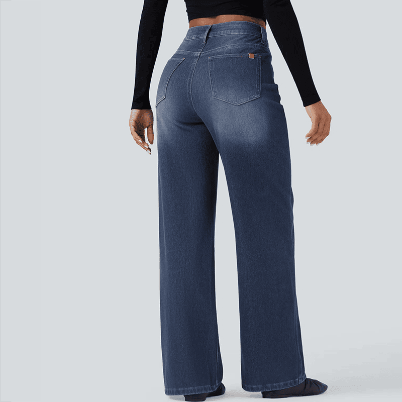 Asymmetrical high-waisted washed casual loose jeans