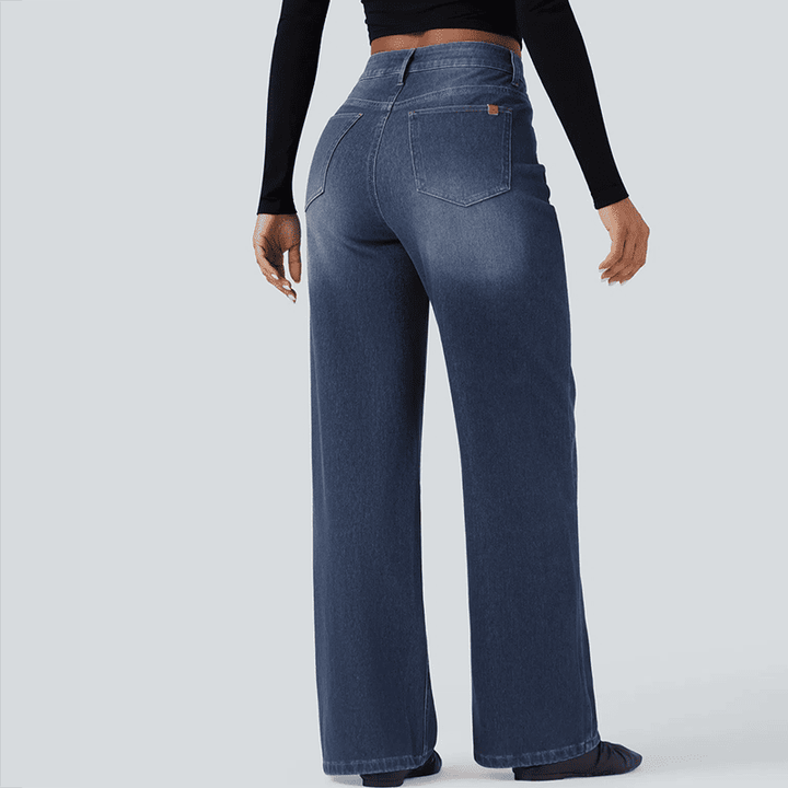 Asymmetrical high-waisted washed casual loose jeans