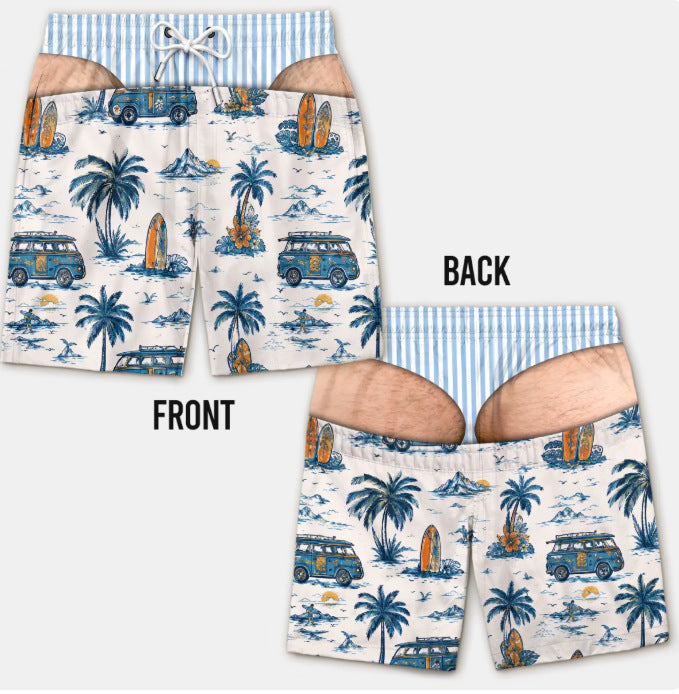 Funny Fake Butt Print Swim Shorts