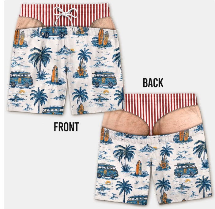 Funny Fake Butt Print Swim Shorts