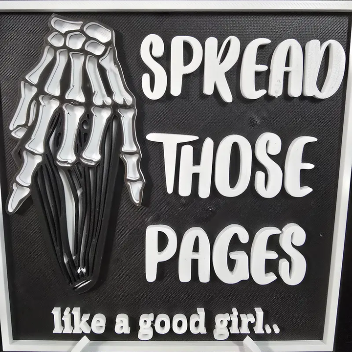 Spread Those Pages Sign Library Decorative Skeleton Hand Design for Book Lovers