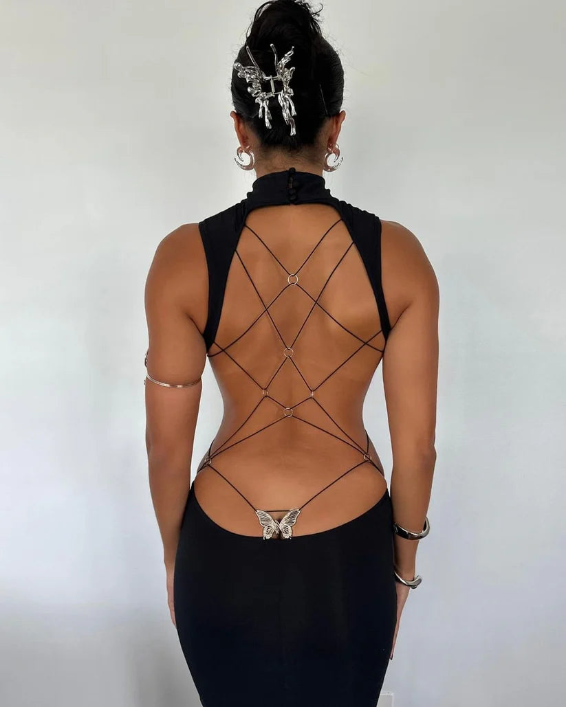 Midnight Butterfly Backless Maxi