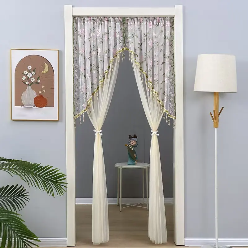 Sheer Lace Floral Embroidered Door Curtain