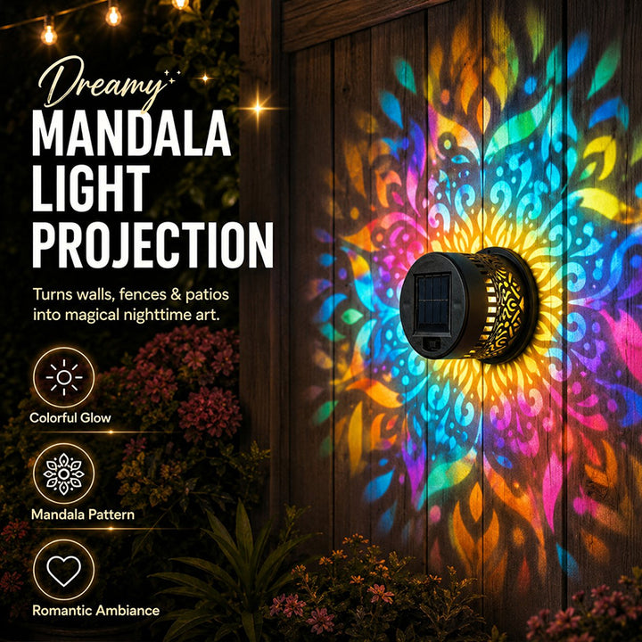 Solar Mandala Wall Light Outdoor Garden Fence Projector Lamp