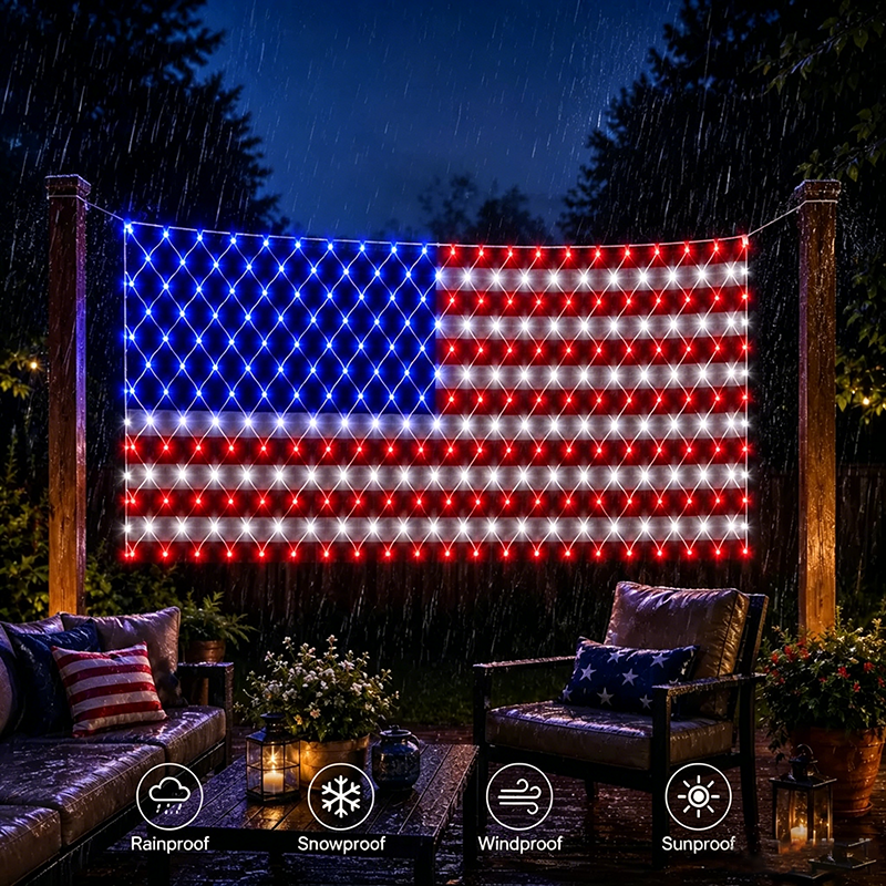 Solar-powered outdoor net lights