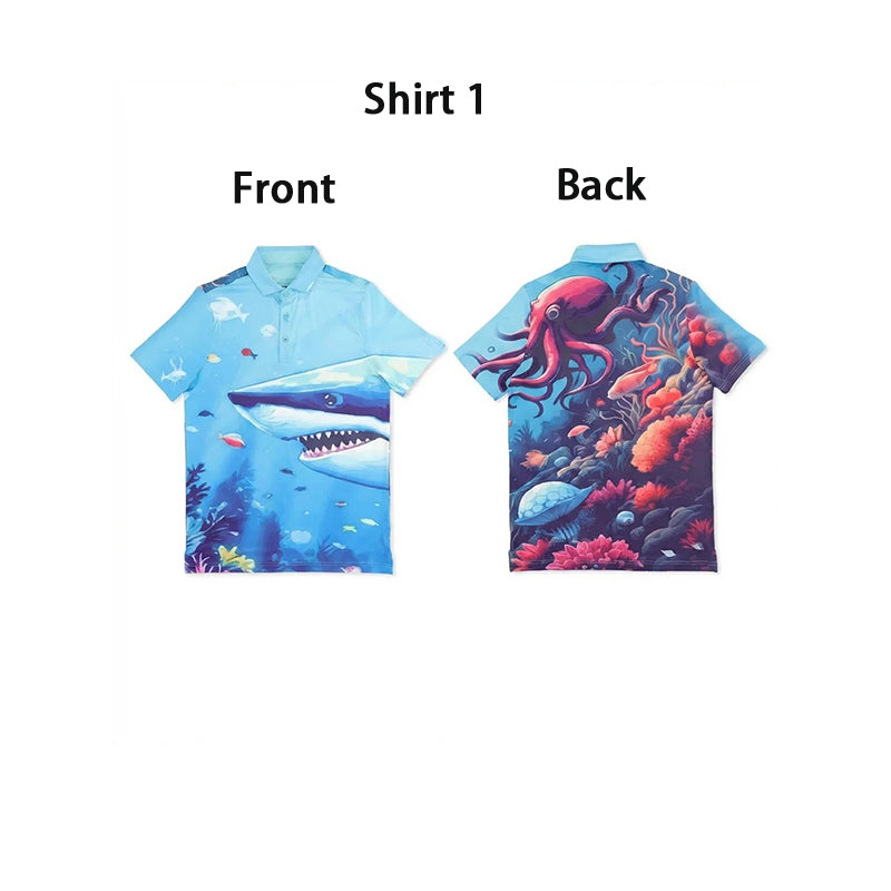 Shark-print short-sleeve polo shirt