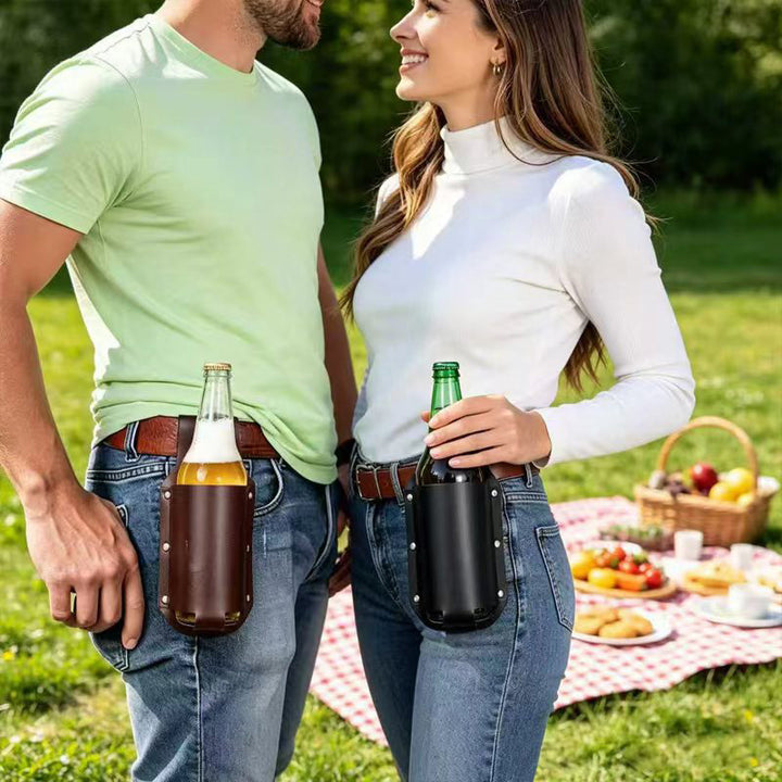 Beer waist hanging storage leather case