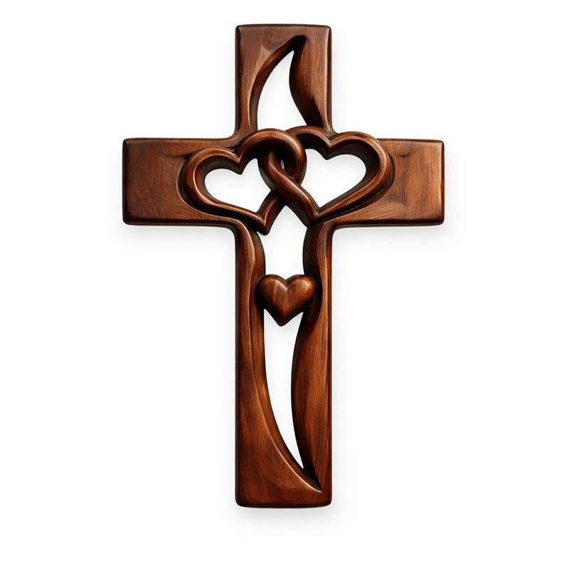 Double-Heart Wooden Hanging Cross
