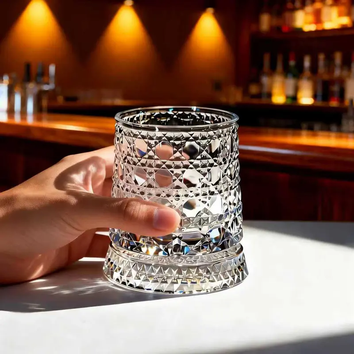 Luxury 360° Rotating Crystal Glass – Star-Cut Stress-Relieving Whiskey/Wine Glass