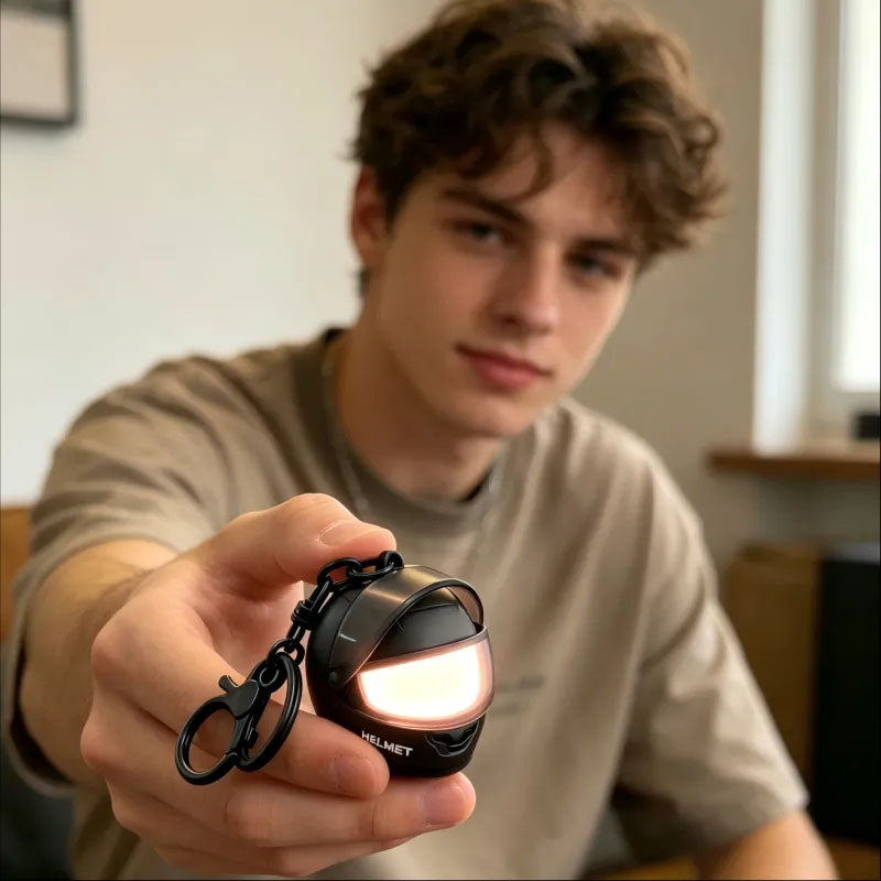 Mini Light-Up Motorcycle Helmet Keychain