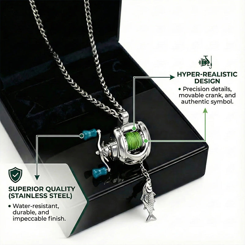 Adjustable fishing reel necklace