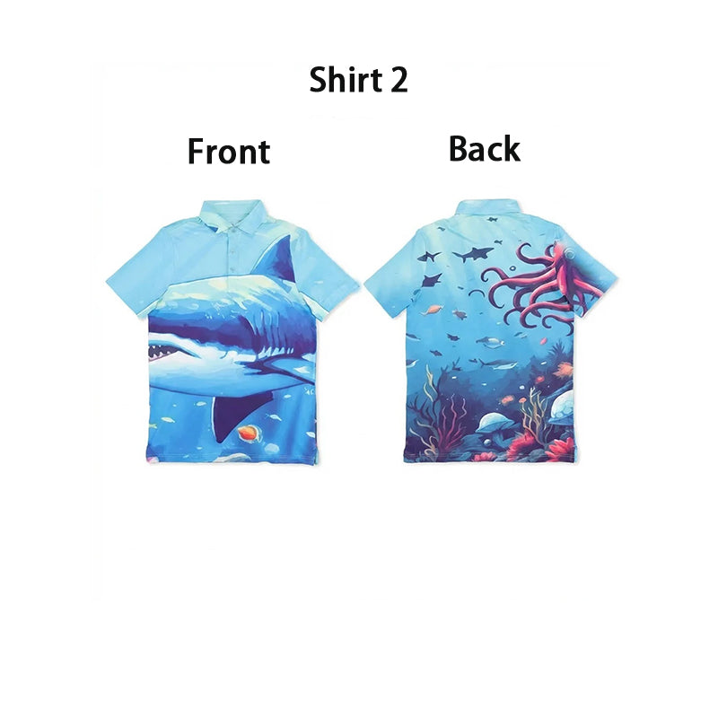 Shark-print short-sleeve polo shirt