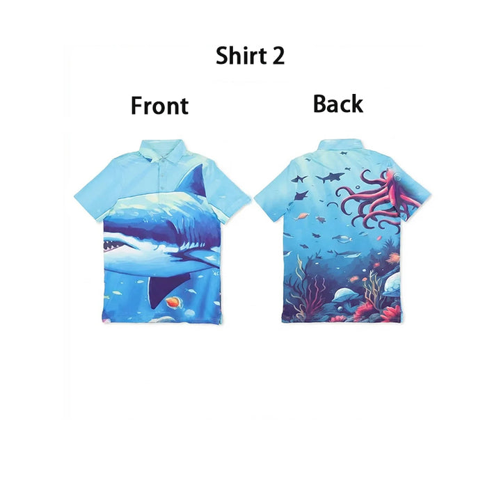 Shark-print short-sleeve polo shirt