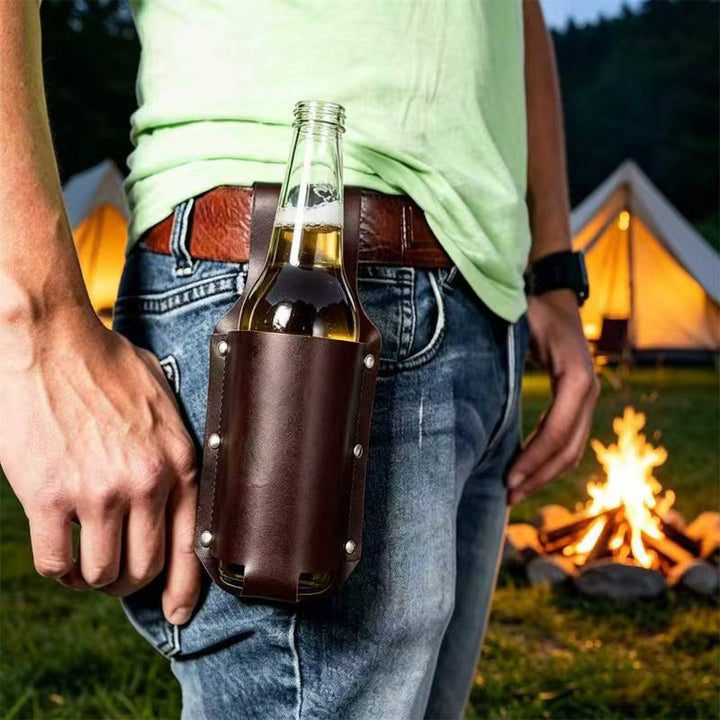 Beer waist hanging storage leather case