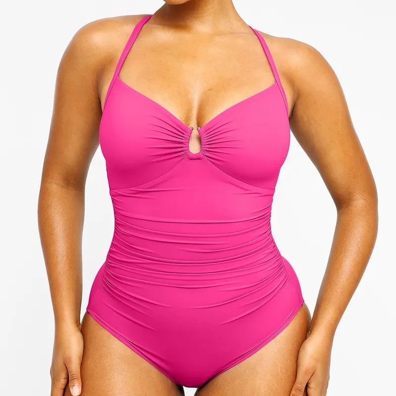 Solid-Color Slimming Swimsuit with Double Straps