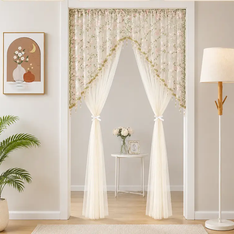 Sheer Lace Floral Embroidered Door Curtain