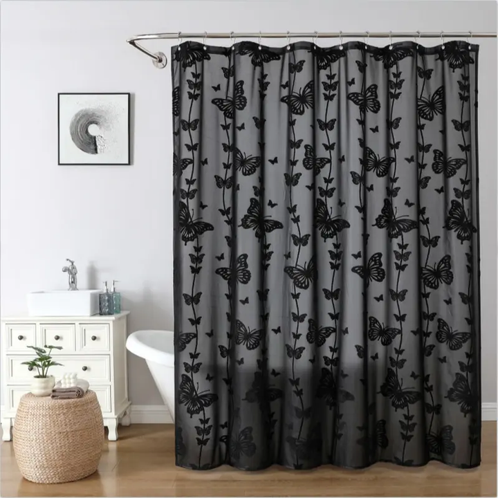 Waterproof geometric-patterned bathroom curtain