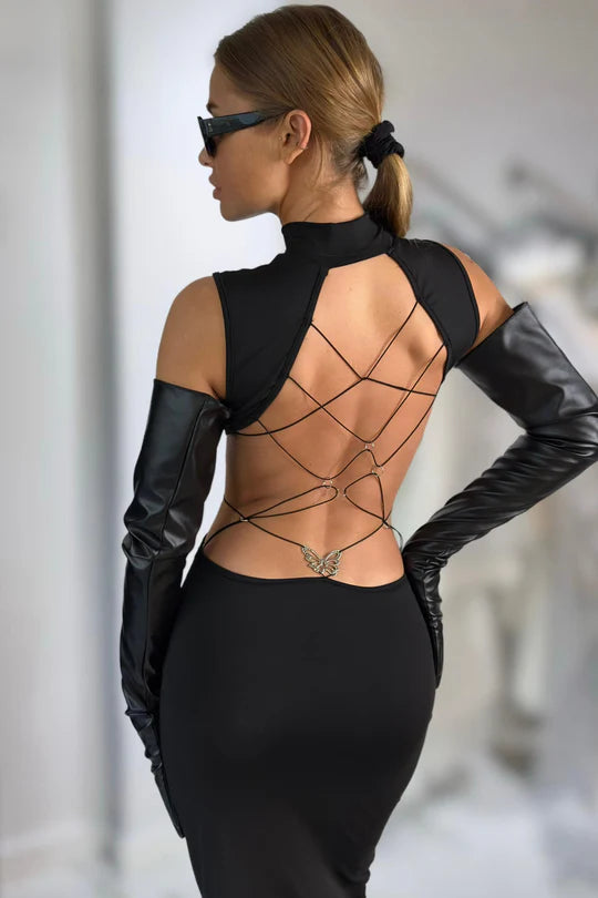 Midnight Butterfly Backless Maxi