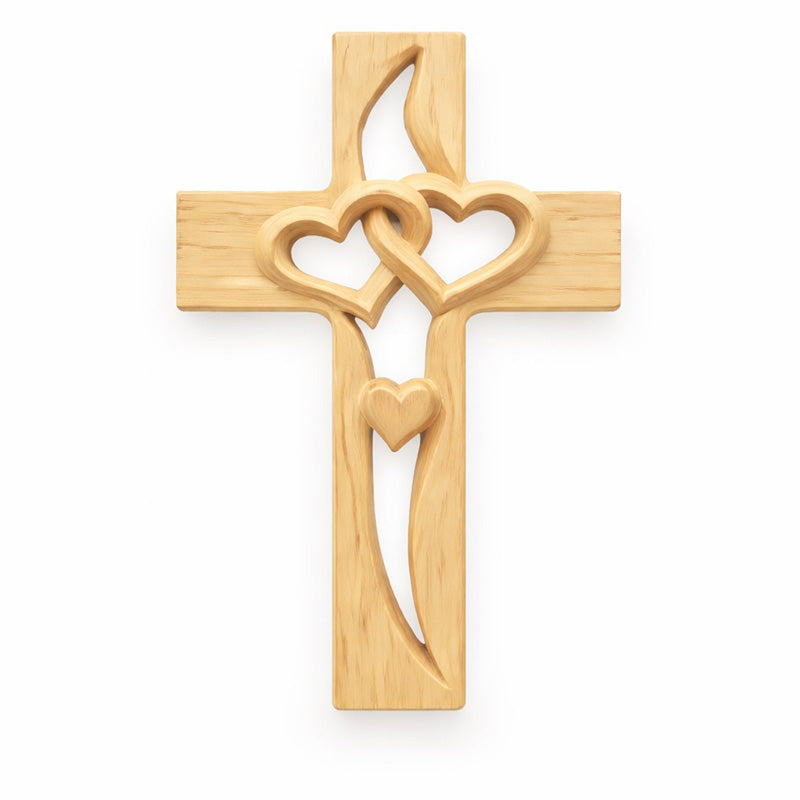 Double-Heart Wooden Hanging Cross