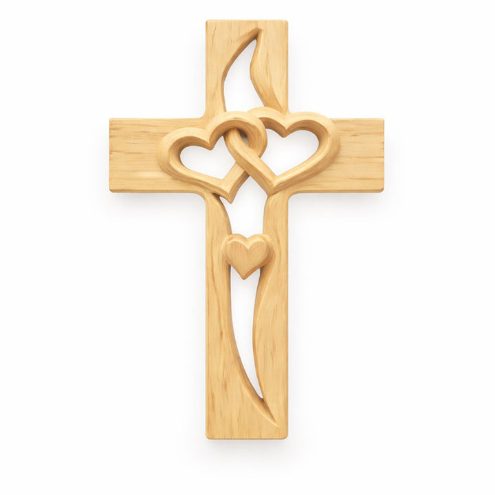 Double-Heart Wooden Hanging Cross