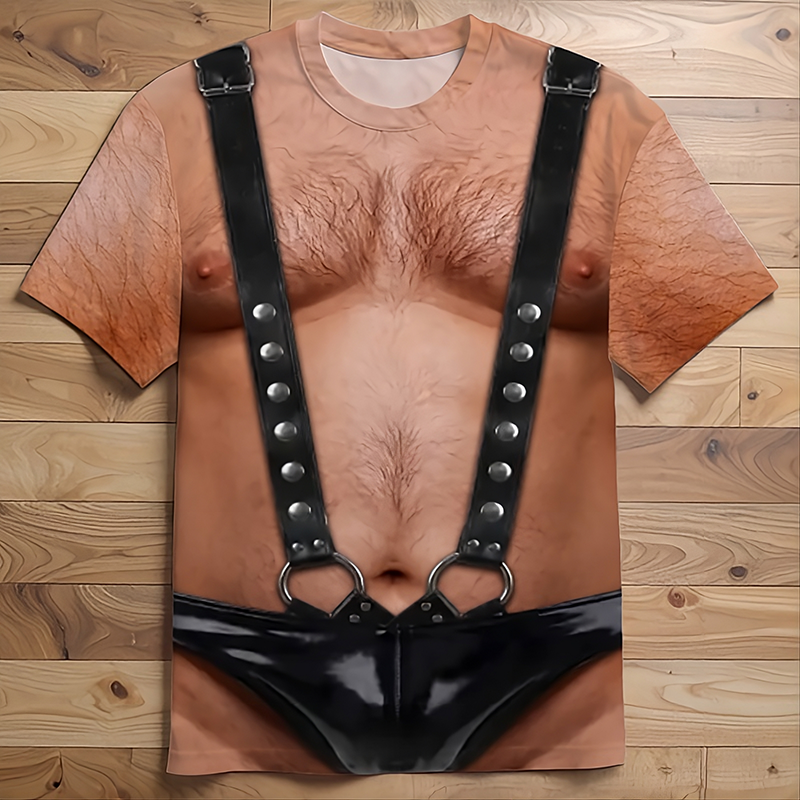 Short-sleeve shirt with realistic muscle print