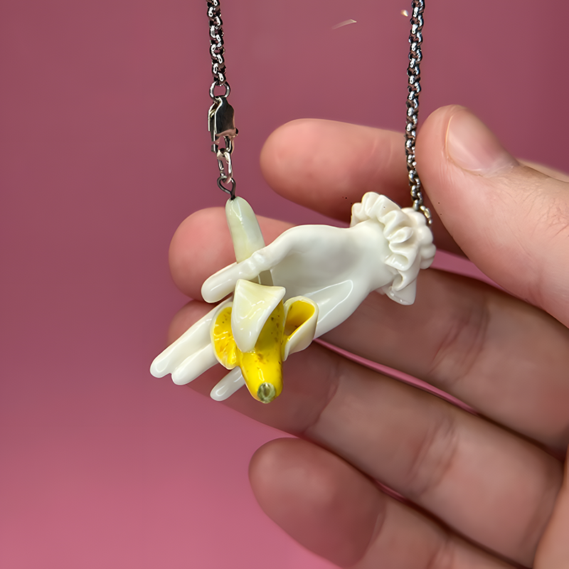 Quirky Hand-Sculpted Banana Pendant Necklace