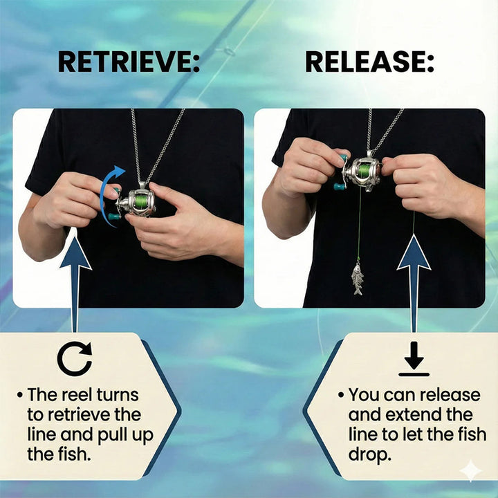 Adjustable fishing reel necklace