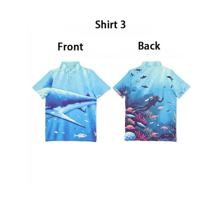 Shark-print short-sleeve polo shirt