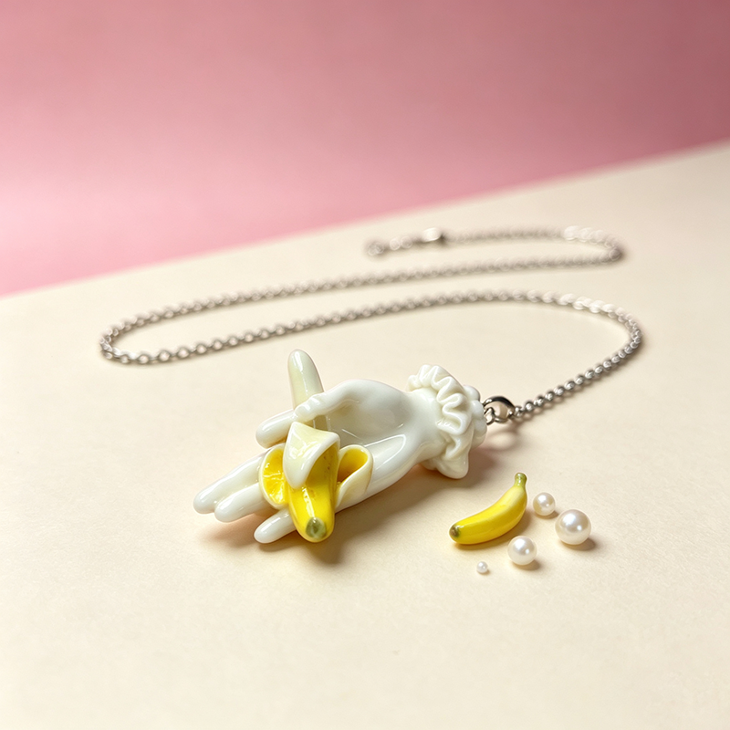 Quirky Hand-Sculpted Banana Pendant Necklace