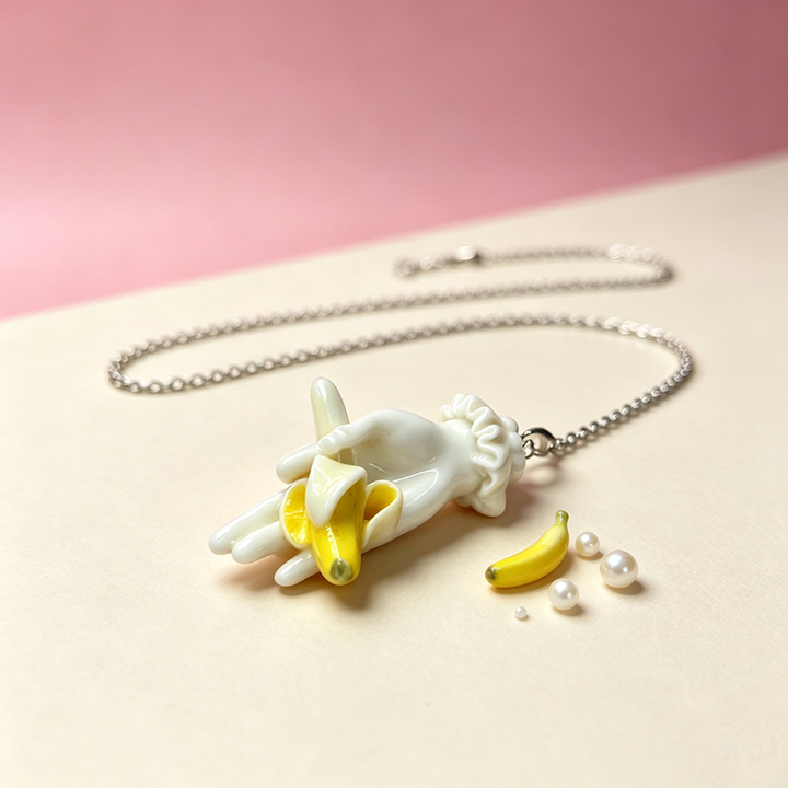 Quirky Hand-Sculpted Banana Pendant Necklace