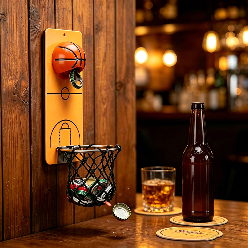 Wall-Mounted Basketball-Style Beer Bottle Opener