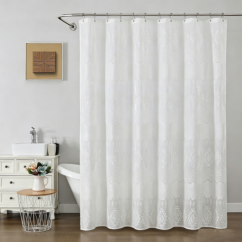 Waterproof geometric-patterned bathroom curtain