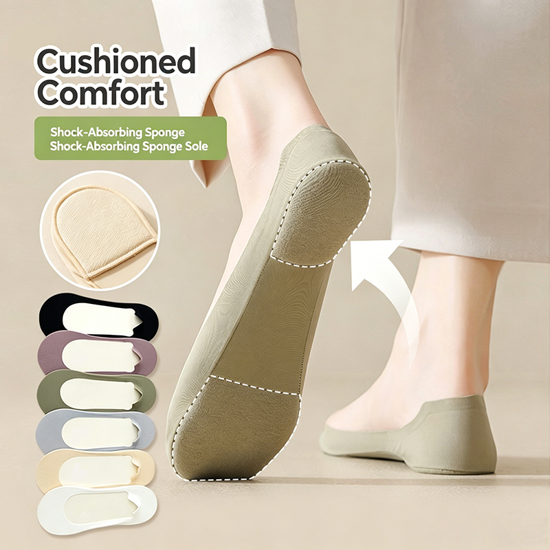 Cotton invisible socks with non-slip sponge sole
