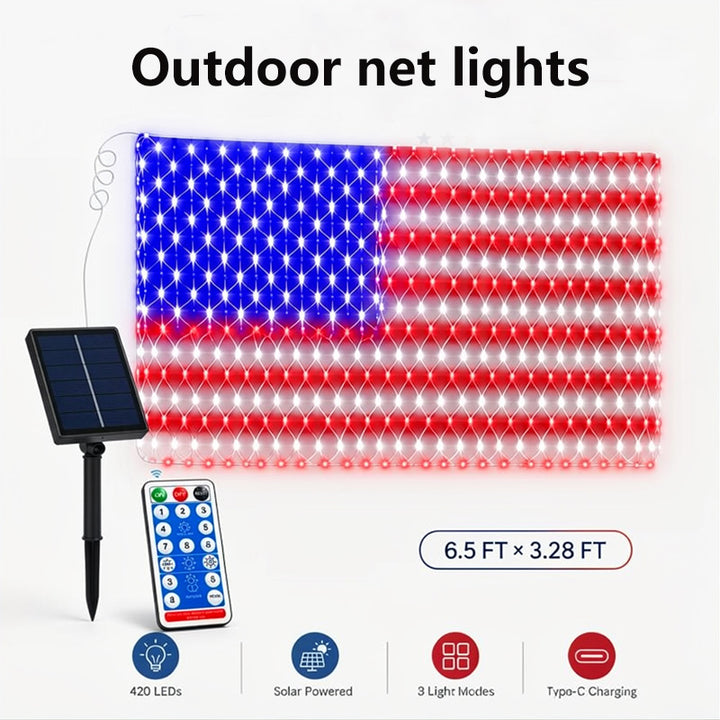 Solar-powered outdoor net lights