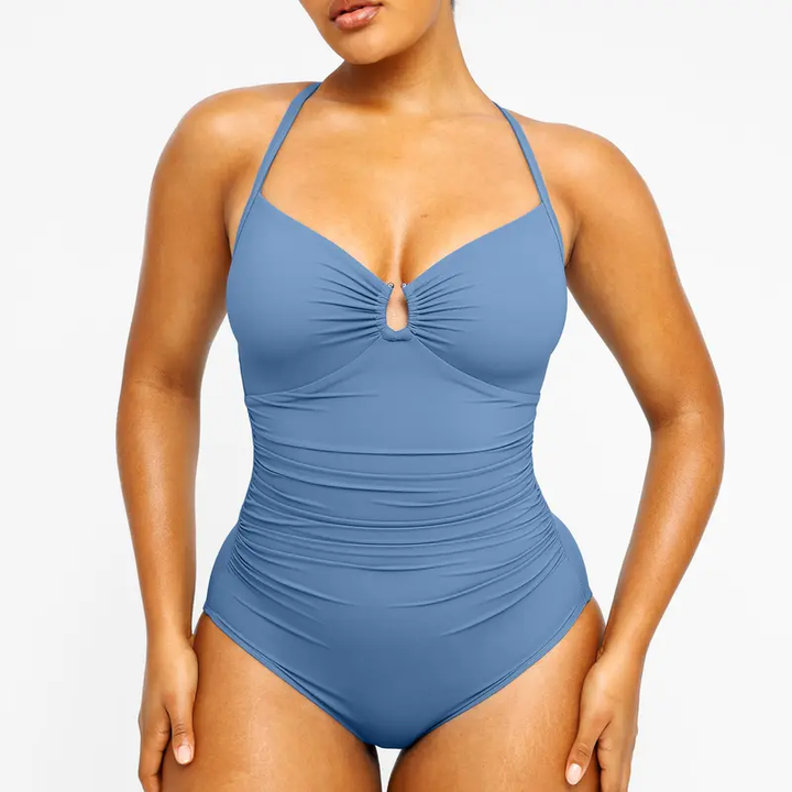Solid-Color Slimming Swimsuit with Double Straps